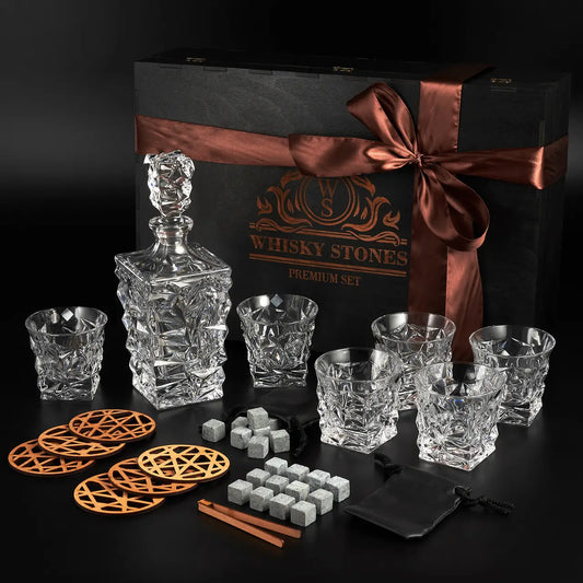 WhiskyStones™ Box with 6 crytal glasses and decanter "Bohemia Glacier"