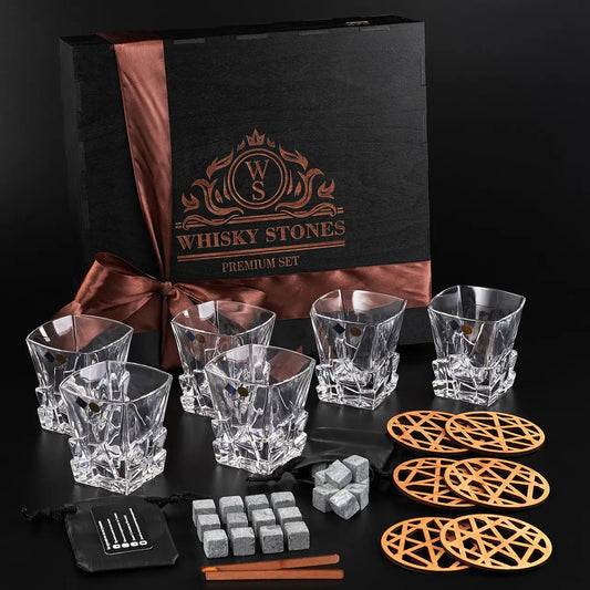 WhiskyStones™ Box of 6 "Bohemia Crack" crystal glasses