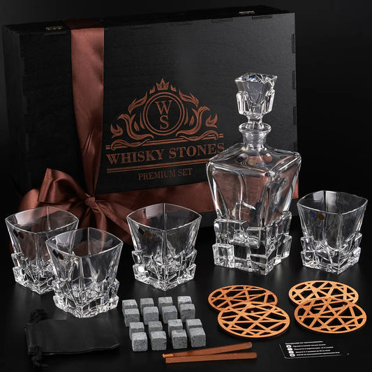 WhiskyStones™ Box with 4 crystal glasses and decanter "Bohemia Crack"