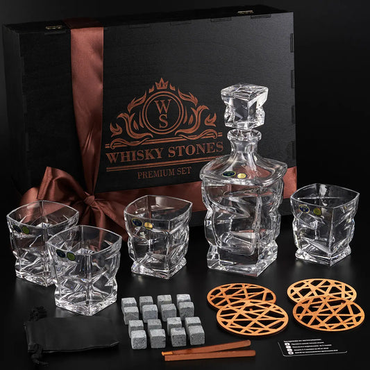 WhiskyStones™ Box with 4 crystal glasses and decanter "Bohemia Zig-Zag"