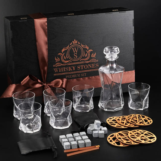 WhiskyStones™ Box with 6 glasses and decanter "Bormioli Rocco Cassiopea"
