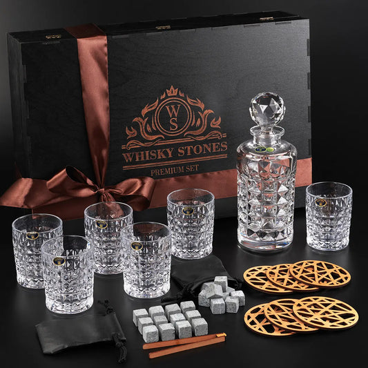 WhiskyStones™ Box with 6 glasses and decanter "Bohemia Diamond"