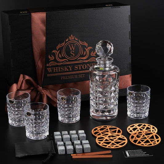 WhiskyStones™ Box with 4 glasses and decanter "Bohemia Diamond"