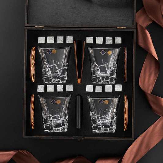 WhiskyStones™ Box of 4 "Bohemia Crack" crystal glasses