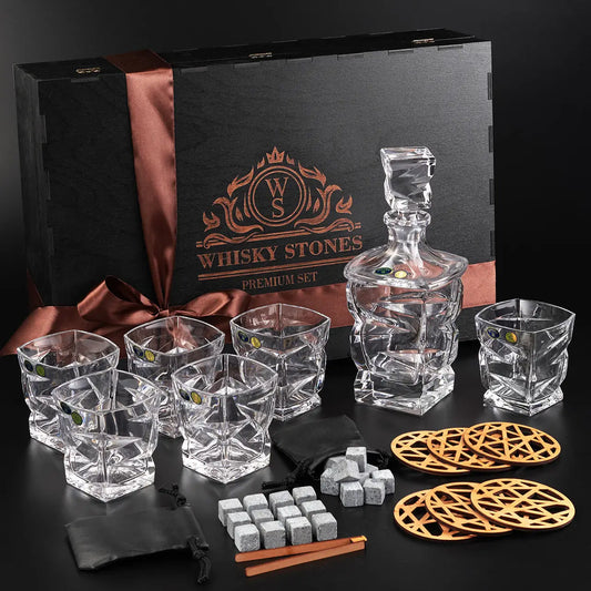 WhiskyStones™ Box with 6 crystal glasses and decanter "Bohemia Zig-Zag"