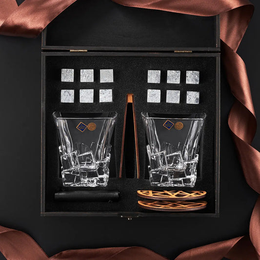 WhiskyStones™ Box of 2 "Bohemia Crack" crystal glasses