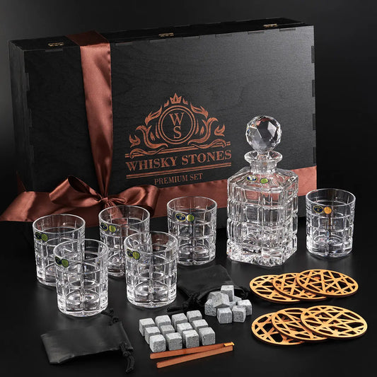 WhiskyStones™ Box with 6 crystal glasses and decanter "Bohemia Timesquare"