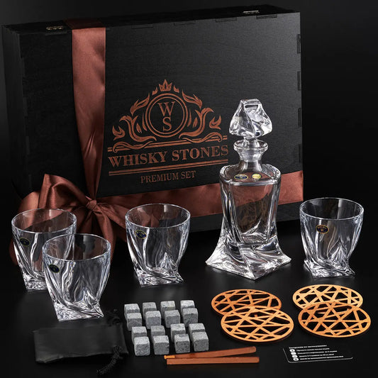WhiskyStones™ Box with 4 glasses and decanter "Bohemia Quadro"
