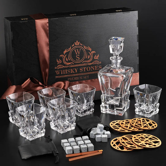 WhiskyStones™ Box with 6 crystal glasses and decanter "Bohemia Crack"