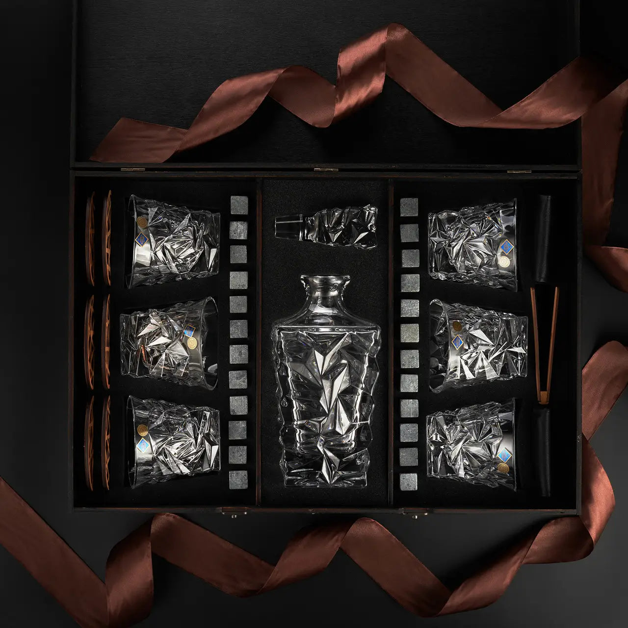 WhiskyStones™ Box with 6 crytal glasses and decanter "Bohemia Glacier"