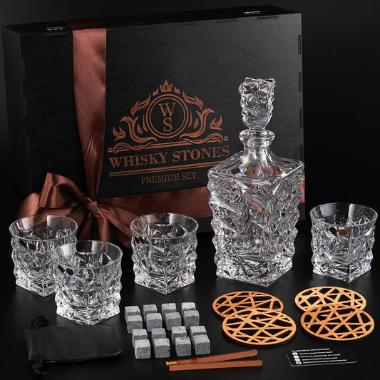 WhiskyStones™ Box with 4 crystal glasses and decanter "Bohemia Glacier"