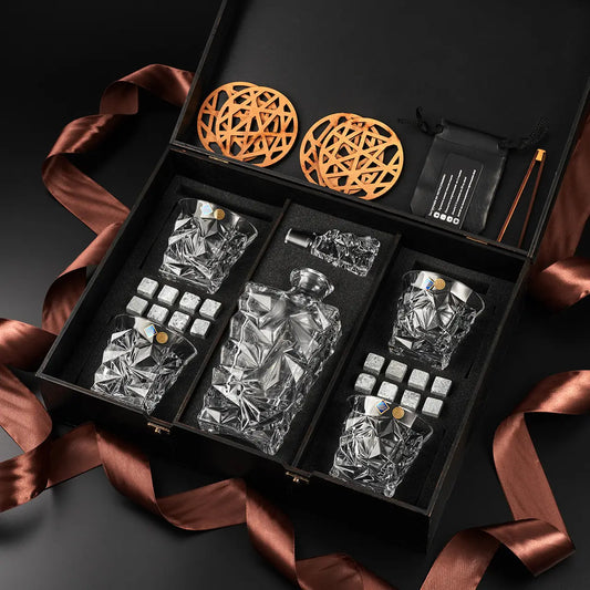 WhiskyStones™ Box with 4 crystal glasses and decanter "Bohemia Glacier"