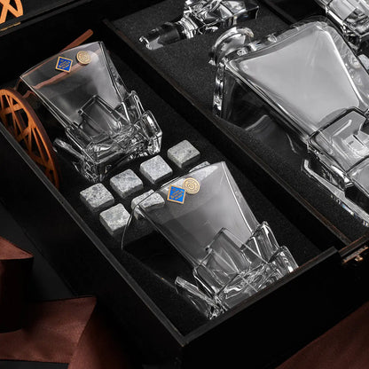 WhiskyStones™ Box with 4 crystal glasses and decanter "Bohemia Crack"