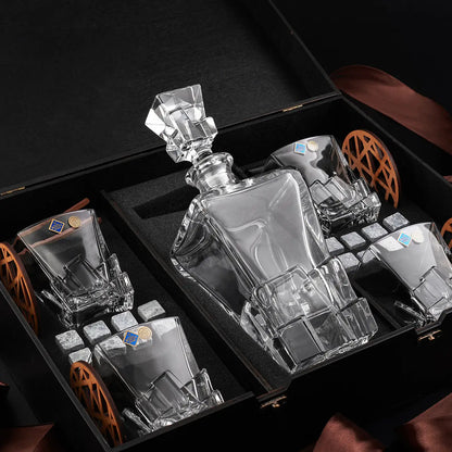 WhiskyStones™ Box with 4 crystal glasses and decanter "Bohemia Crack"