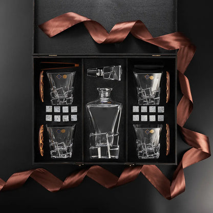 WhiskyStones™ Box with 4 crystal glasses and decanter "Bohemia Crack"