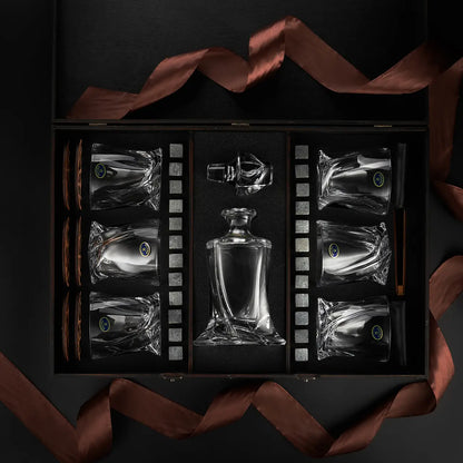 WhiskyStones™ Box with 6 glasses and decanter "Bohemia Quadro"
