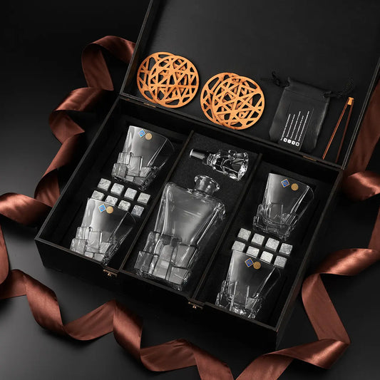 WhiskyStones™ Box with 4 crystal glasses and decanter "Bohemia Crack"