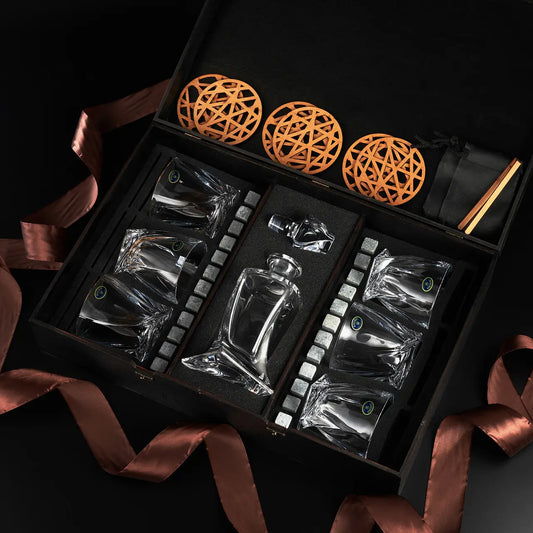 WhiskyStones™ Box with 6 glasses and decanter "Bohemia Quadro"