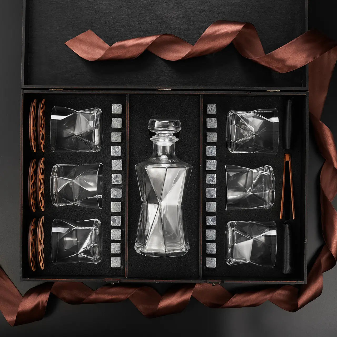 WhiskyStones™ Box with 6 glasses and decanter "Bormioli Rocco Cassiopea"