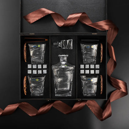 WhiskyStones™ Box with 4 crystal glasses and decanter "Bohemia Zig-Zag"