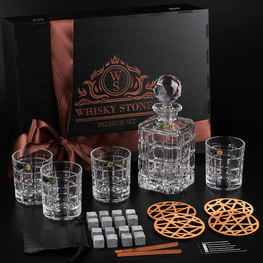WhiskyStones™ Box with 4 crystal glasses and decanter "Bohemia Timequare"