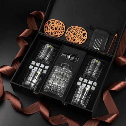 WhiskyStones™ Box with 4 crystal glasses and decanter "Bohemia Timequare"