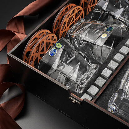 WhiskyStones™ Box with 6 crystal glasses and decanter "Bohemia Zig-Zag"