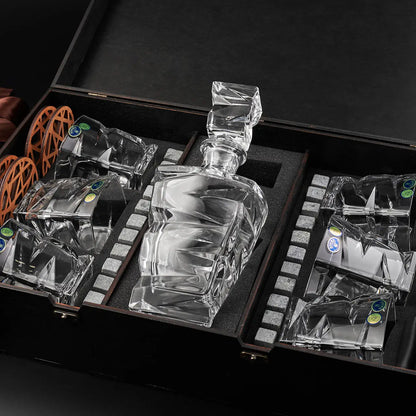 WhiskyStones™ Box with 6 crystal glasses and decanter "Bohemia Zig-Zag"