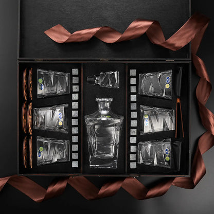 WhiskyStones™ Box with 6 crystal glasses and decanter "Bohemia Zig-Zag"