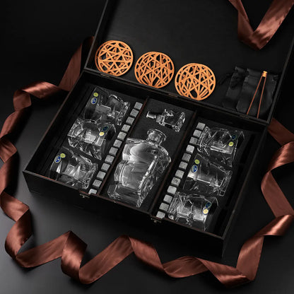 WhiskyStones™ Box with 6 crystal glasses and decanter "Bohemia Zig-Zag"