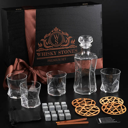 WhiskyStones™ Box with 4 glasses and decanter "Bormioli Rocco Cassiopea"
