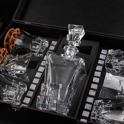 WhiskyStones™ Box with 6 crystal glasses and decanter "Bohemia Crack"