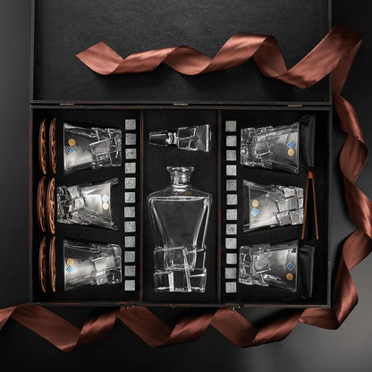 WhiskyStones™ Box with 6 crystal glasses and decanter "Bohemia Crack"