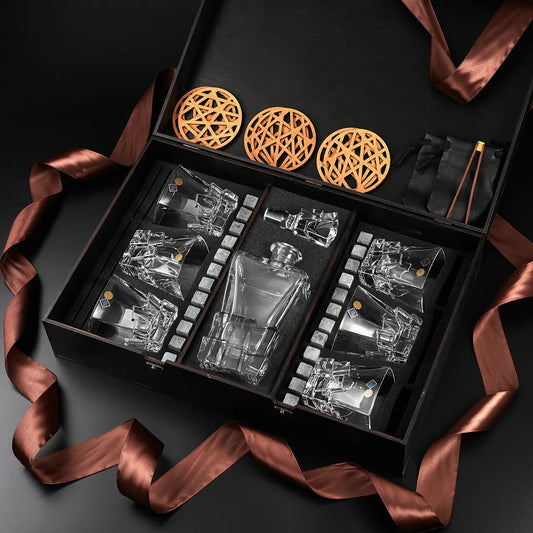 WhiskyStones™ Box with 6 crystal glasses and decanter "Bohemia Crack"